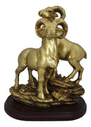 Rustic Country Bighorn Sheep Ram Family Climbing Rock Faux Gold Patina Figurine