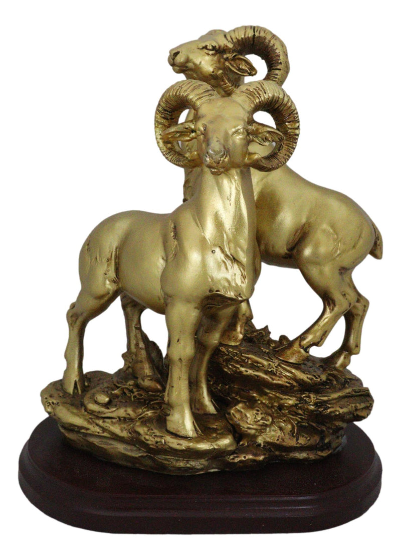 Rustic Country Bighorn Sheep Ram Family Climbing Rock Faux Gold Patina Figurine