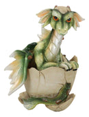 Fantasy Sulky Green Baby Dragon Hatchling Emerging From Egg Mini Figurine