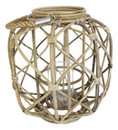 15"H Rustic Farmhouse Brown Woven Rattan Candle Lantern with Jute Rope Handle