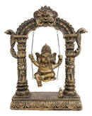 Hindu Supreme God Baby Ganesha Divine Child On Swing With Mooshika Mouse Statue