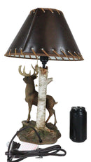 Rustic Country Grand Elk Stag Deer By Birch Tree Desktop Table Lamp With Shade