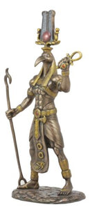 Bronzed Egyptian God Of Technology Ibis Headed Thoth Holding Was And Ankh Statue