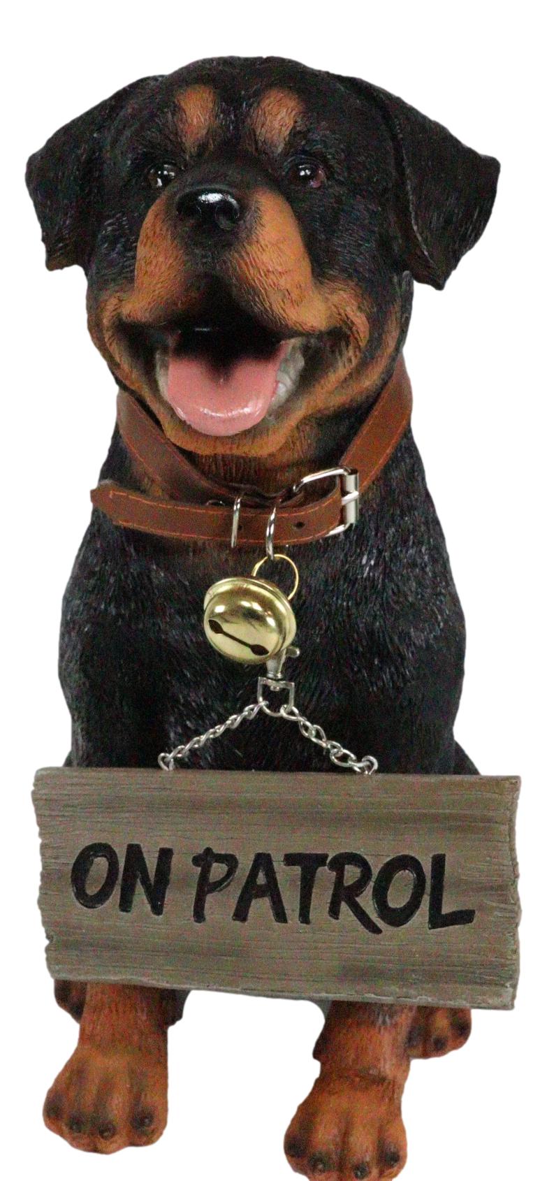 Guest Welcome Realistic Rottweiler Dog With Jingle Collar Sign Decor Statue 13"H