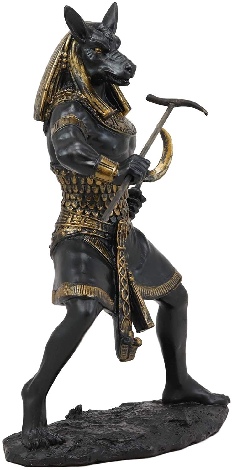 Egyptian Deity Seth Holding Khopesh Sickle Blade And Was Scepter Statue Decor - Ebros Gift