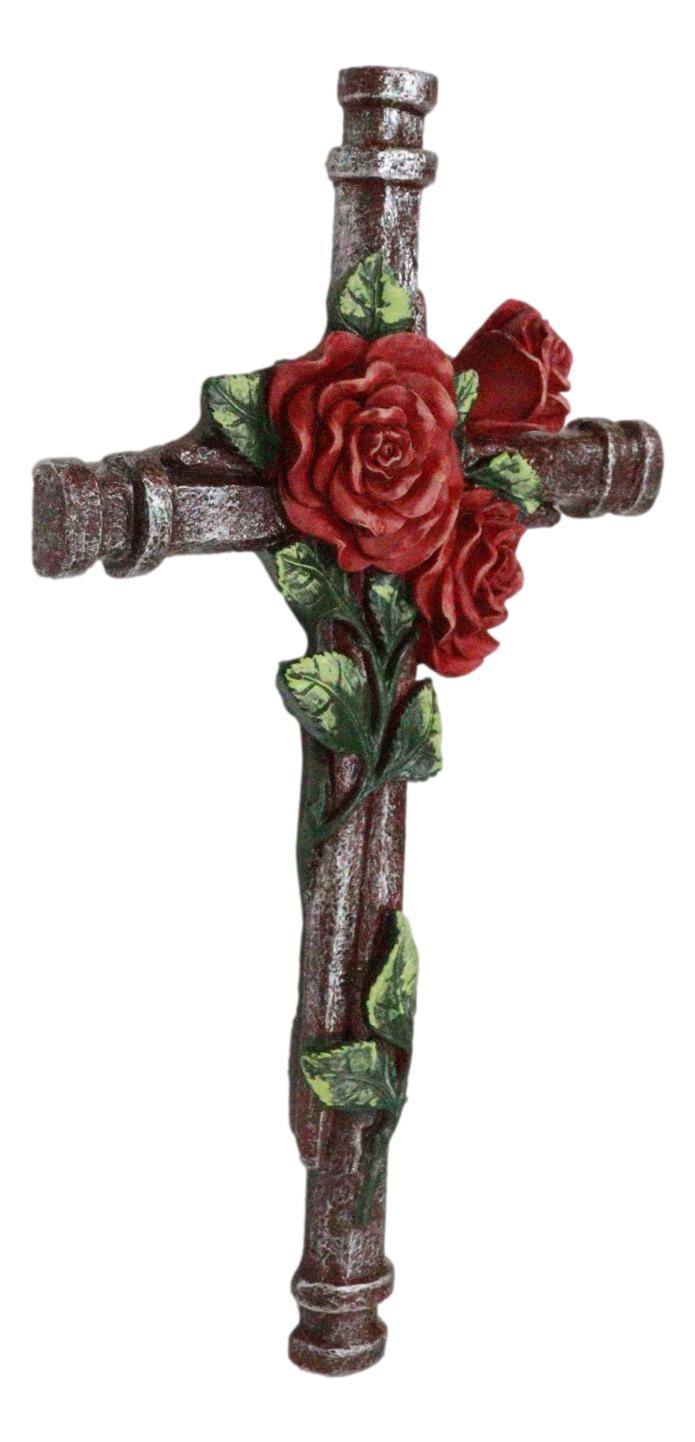 Rustic Western Romantic Red Roses Vine Roman Spike Nails Decorative Wall Cross