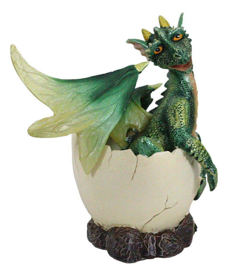 Whimsical Smiling Green Hatchling Baby Dragon Hatchling In Egg Shell Figurine