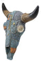 Ebros 13" Wide Western Southwest Steer Bison Buffalo Bull Cow Horned Skull Head in Cowboy Blue Denim Jeans Design Wall Mount Decor - Ebros Gift