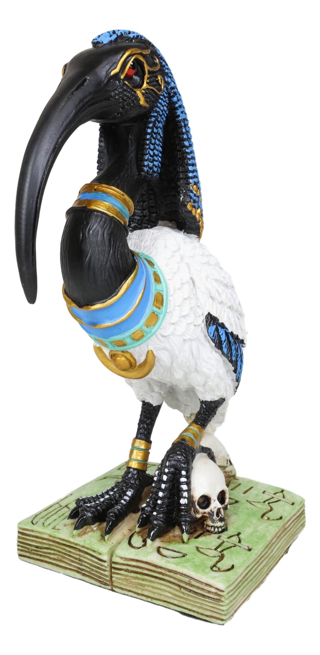 Egyptian God Ibis Headed Thoth White Flamingo Standing On Skull And Book Statue