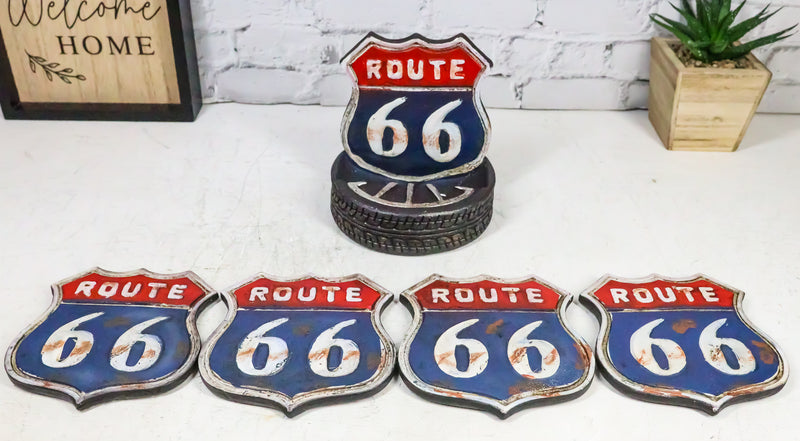 Vintage Classic Road Trip Iconic Route 66 Highway Sign Truck Tire Coaster Set