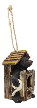 Ebros Rustic Black Bear Hut by Birdhouse Bird Feeder Hanger with Jute Strings