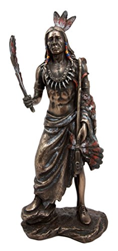 Ebros Native American Indian Eagle Warrior With Feather & Ceremonial Pipe Figurine