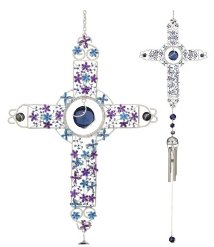 Amazing Grace Floral Cross With Gemstones Resonant Relaxing Wind Chime 40" Long