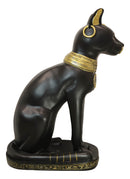 Large Black And Gold Egyptian Goddess Cat Bastet With Scarab Amulet Statue 37"H