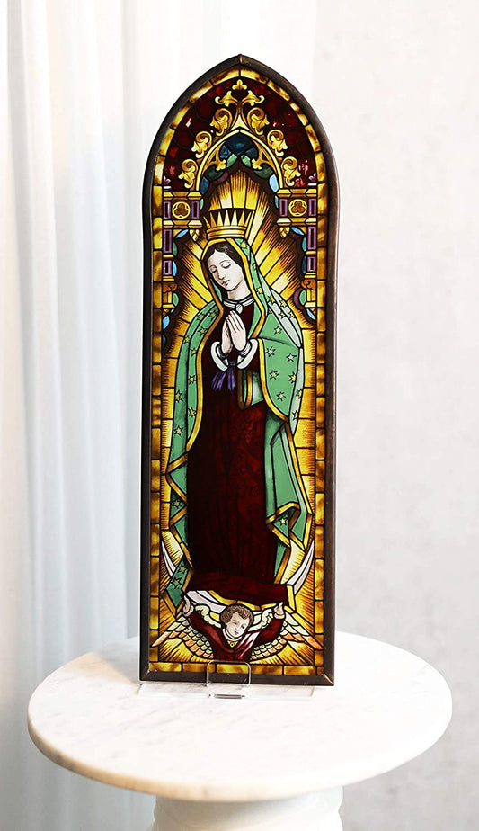 Ebros Frank Lloyd Wright Lady of Guadalupe Virgin Mary Stained Glass Wall Decor - Ebros Gift
