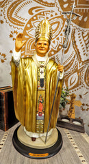 Ebros Large Venerable Pope John Paul II with Papal Ferula Crucifix in Gold Robe Statue 16.75" Tall Vatican Holy Pontiff Saint As Catholic Devout Resin Decor Figurine Brass Name Plate Base