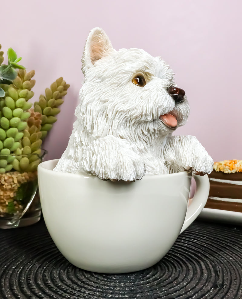 Realistic White Westie Dog in Teacup Statue 6"H Pet Pal West Highland Terrier