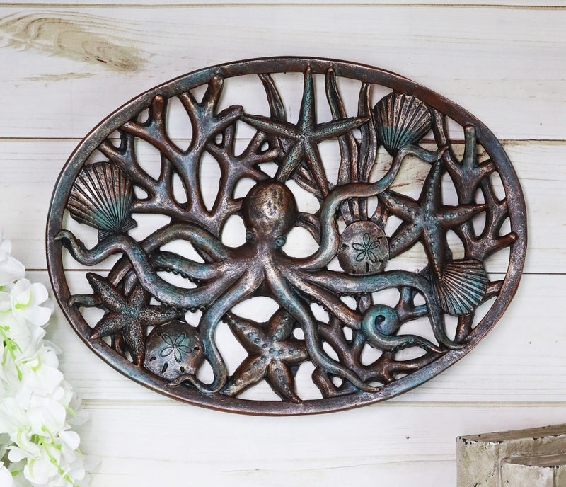 Ebros Nautical Marine Octopus Sand Dollars Starfishes And Shells Wall Art Decor Plaque