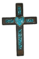 Rustic Southwestern Crushed Turquoise Gemstones with Sacred Heart Wall Cross