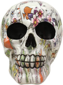 Ebros Gambler Playing Cards Poker Face Floral Tattoo Sugar Skull Statue 5.5"L