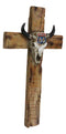 Rustic Western Cow Skull Nostalgic Route 66 Highway Sign Faux Wooden Wall Cross