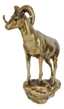 Large Country Wildlife Bighorn Sheep Ram Climbing On Rock Statue In Gold Patina