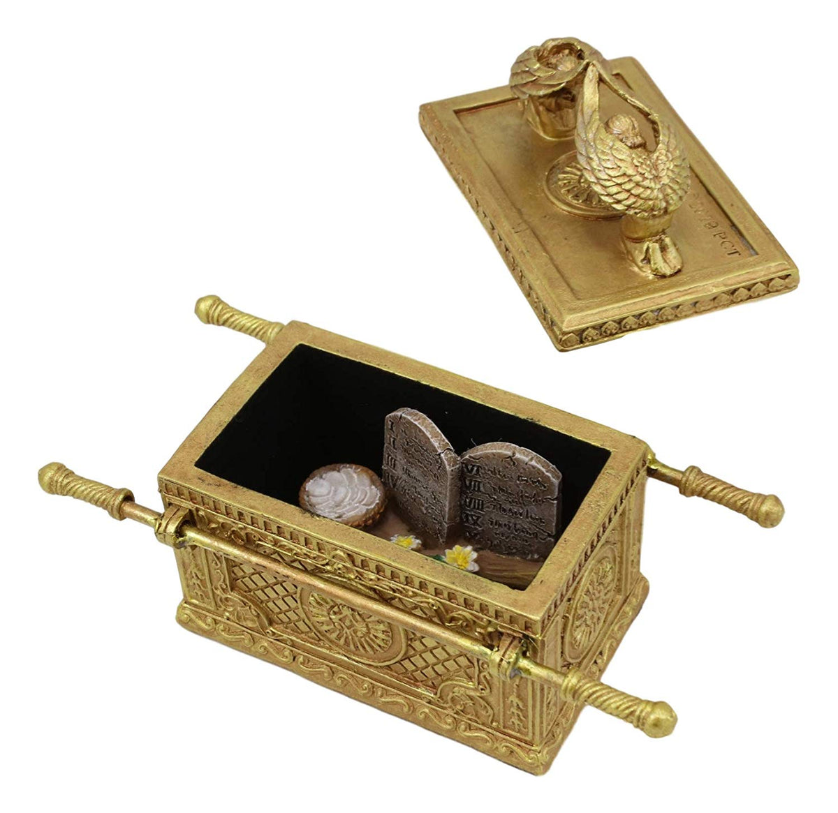 Matte Gold Ark Of The Covenant Model With Contents Figurine Decorative Box 1:10 - Ebros Gift