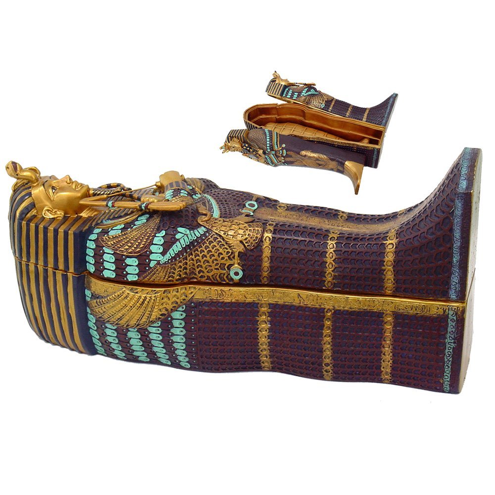 Large 16" Long Egyptian Pharaoh King Tut Sarcophagus Nesting Matroyshka Statue - Ebros Gift
