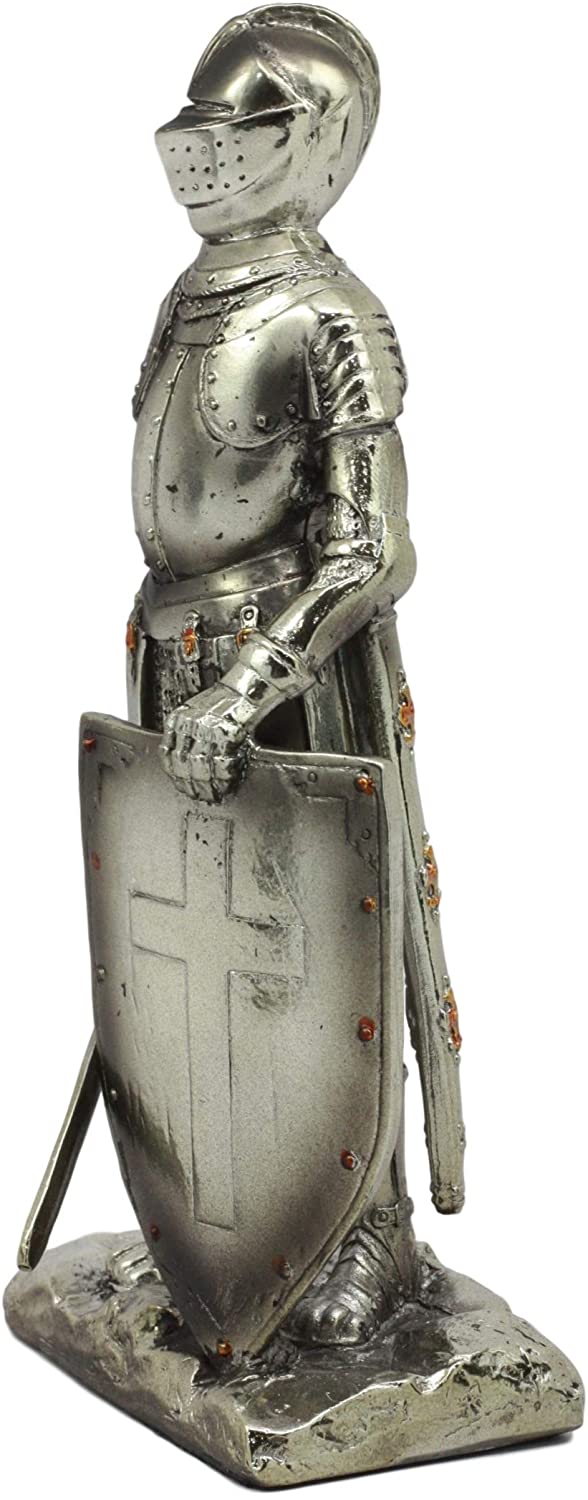 Ebros Holy Roman Empire Crusader Knight with Sword and Shield On Guard Statue 7" Tall
