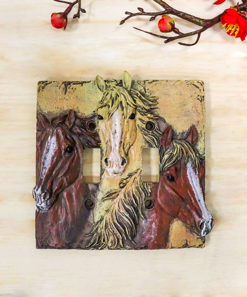 Rustic Western Chestnut Palomino Horses Double Toggle Switch Plate Cover 2pc Set