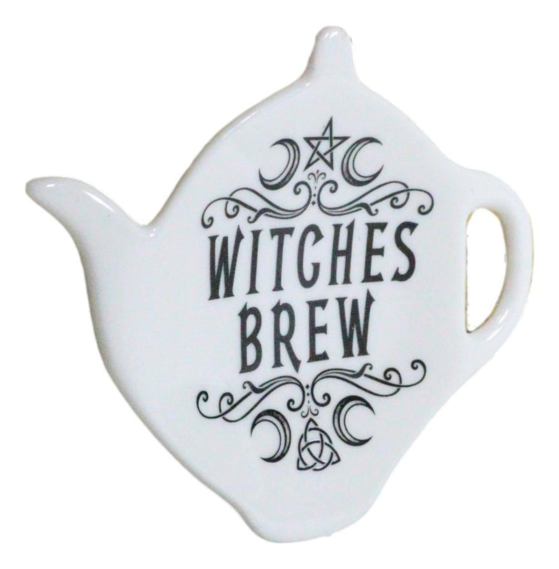 Ebros Wicca Pentagram Moons Witches Brew Hex Ceramic Tea Spoon / Bag Holder Rest Plate