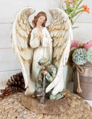 Inspirational Memorial Kneeling Soldier With Guardian Angel Praying Figurine