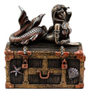 Bronzed Mermaid Nerida Resting On Sunken Treasure Jewelry Box Figurine 5.25"L