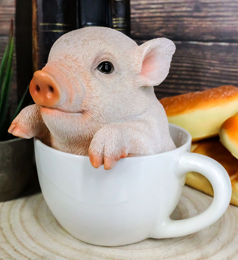 Ebros Adorable Teacup Pig 5.25"H Realistic Animal Collectible Statue with Glass Eyes