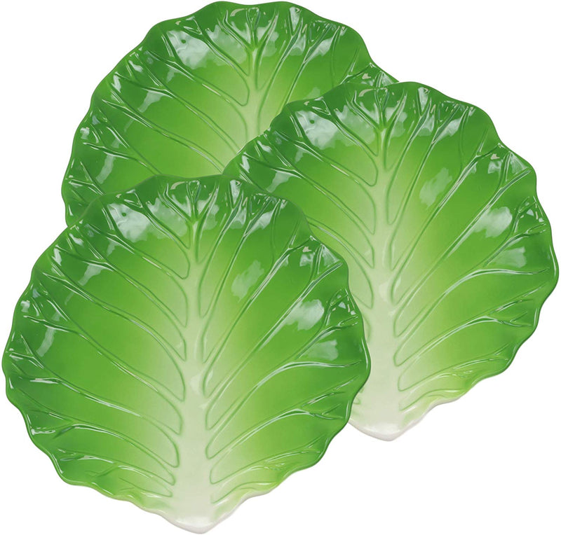 Ebros 12" Wide Green Cabbage Leaf Shaped Serving Plate Dish Platter SET OF 3 - Ebros Gift