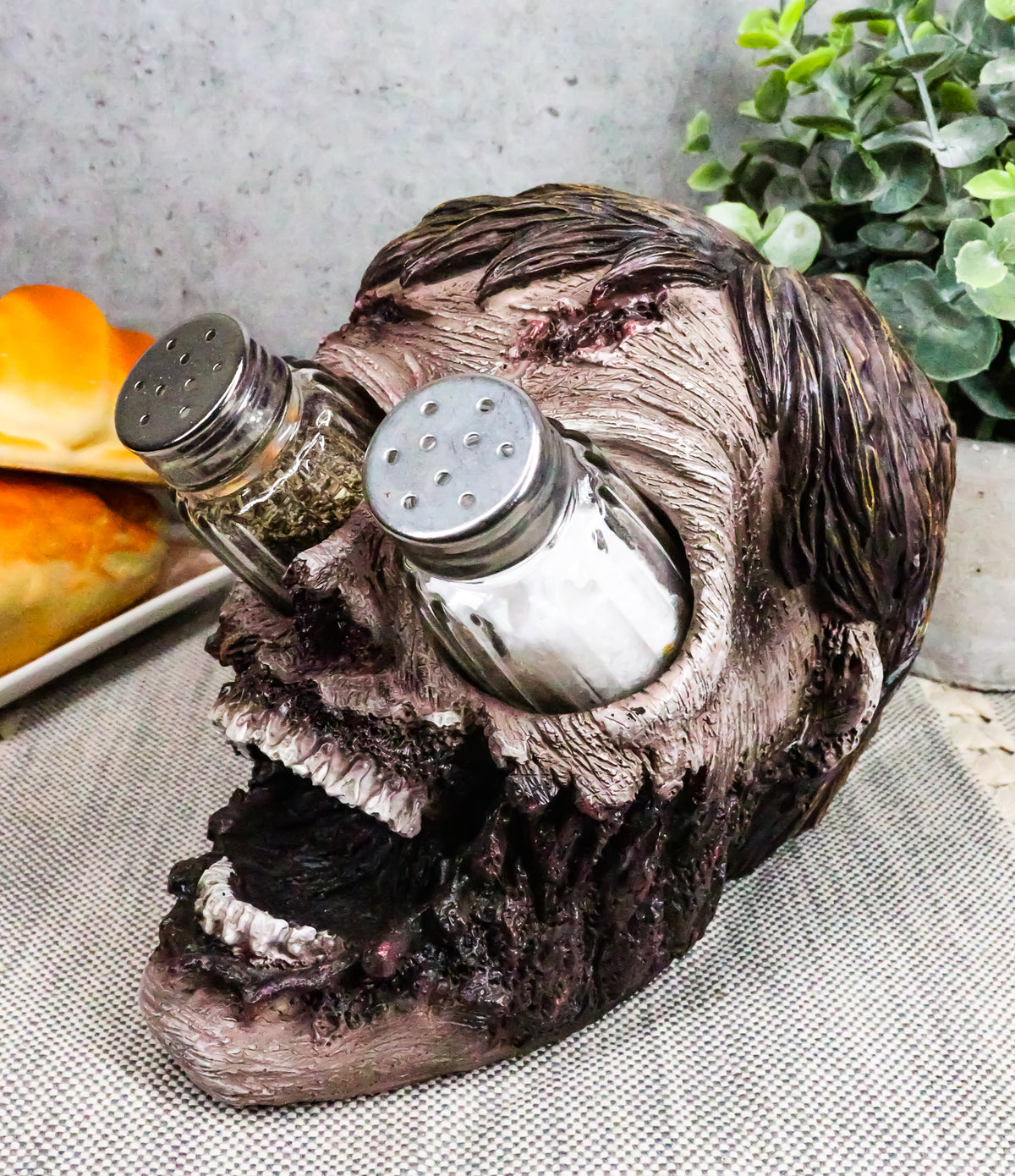 Ebros Zombie Salt and Pepper Shakers Holder Set with Glass Shakers 5.5" H - Ebros Gift