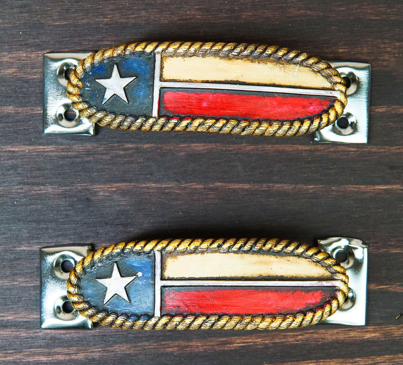 Set Of 2 Western Texas Lone Star Flag Drawer Cabinet Door Bar Pull Knobs Accent