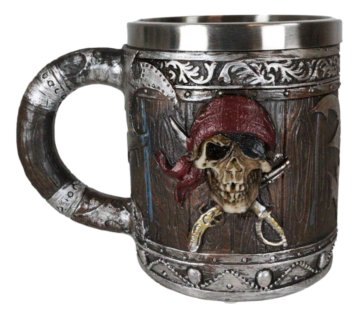 Ebros Gift Pirates of Caribbean Seas Bandana Skull With Cross Swords Tankard Coffee Beer Mug Cup
