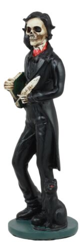 Ebros Gothic Day Of The Dead Edgar Allan Poe Statue With Raven Skeleton Figurine 5.5"H