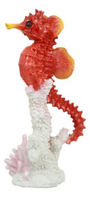 Ebros Ocean Marine Sea Life Red Seahorse Swimming Over Coral Reef Statue 9"H