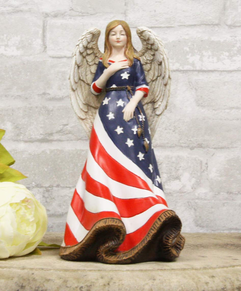 9.5"H God Bless America Beautiful USA Faith Angel In Pledge Of Allegiance Statue