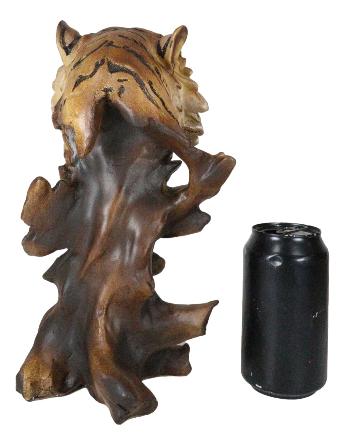 Faux Wood Large Exotic Jungle Wildlife Orange Bengal Tiger Bust Statue 11"Tall - Ebros Gift