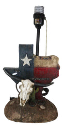 Country Western Wild West Cow Skull With Texas Lone Star State Flag Table Lamp