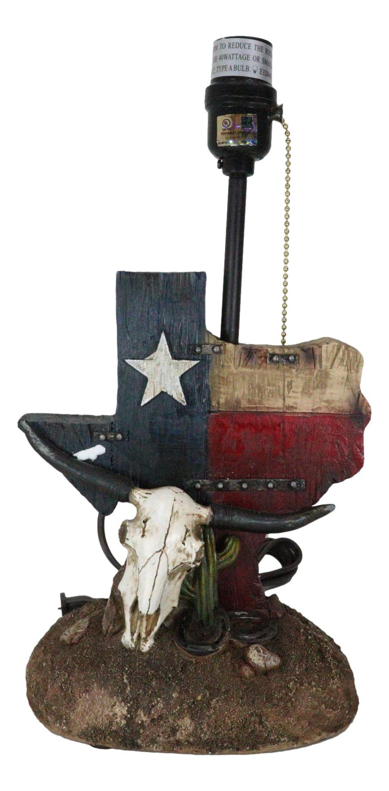 Country Western Wild West Cow Skull With Texas Lone Star State Flag Table Lamp
