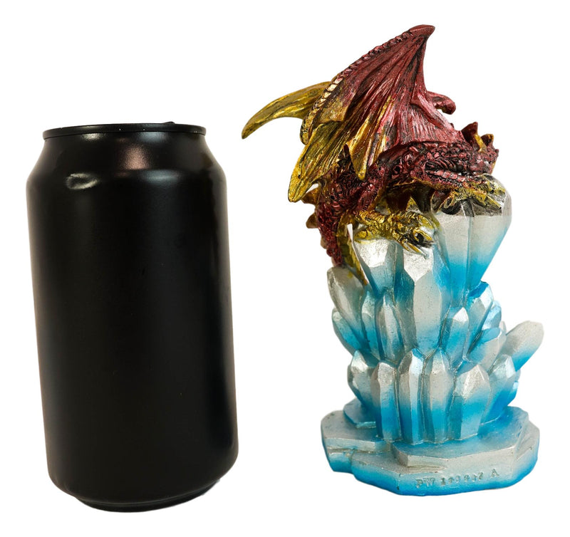 Red And Gold Cosmic Dragon On Blue Crystal Stalactite Rock LED Light Statue