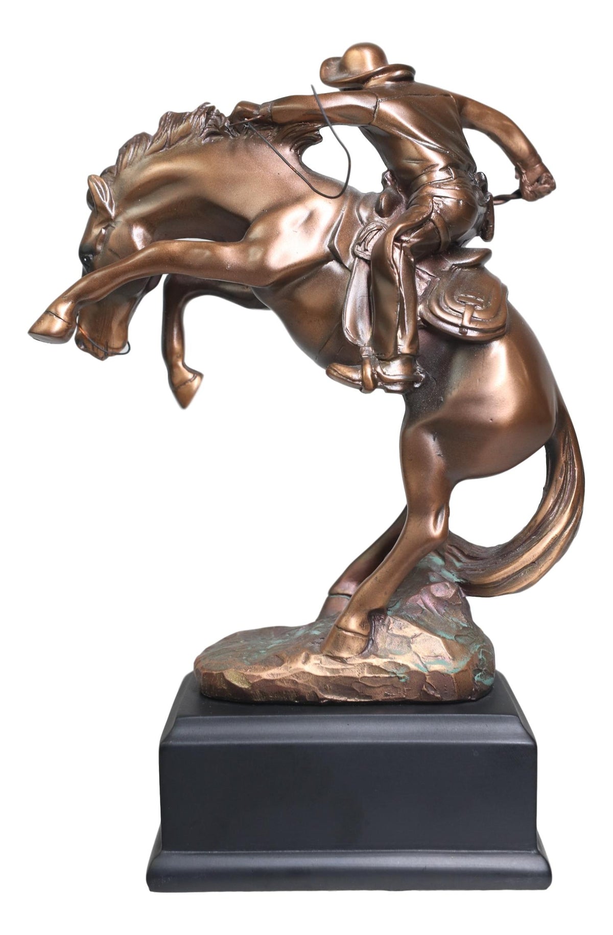 Ebros Rustic Western Rodeo Cowboy W/ Rearing Horse Bronze Electroplated Figurine - Ebros Gift