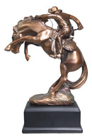 Ebros Rustic Western Rodeo Cowboy W/ Rearing Horse Bronze Electroplated Figurine