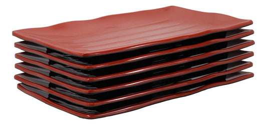 Large Red Black Melamine Serving Platter Plate or Dish For Sushi Kebab Set of 6