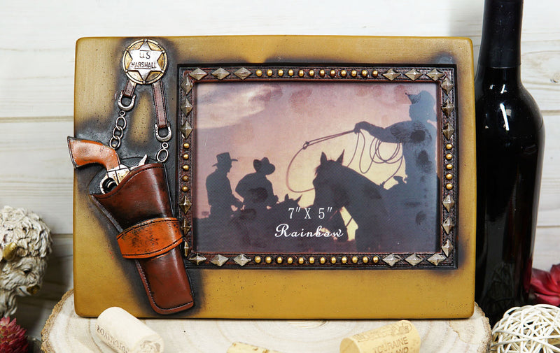 Western US Marshall Badge With Revolver Pistol In Holster Photo Picture Frame