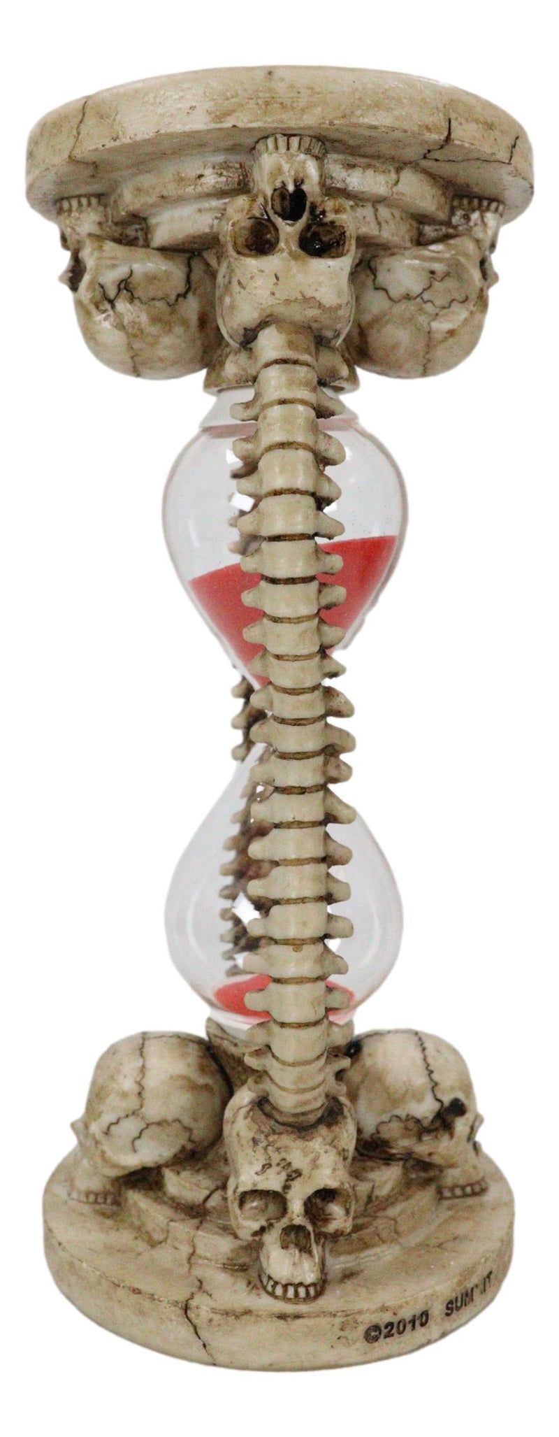 Gothic Alchemy Graveyard 4 Skulls With Skeleton Spine Bones Sand Timer Figurine